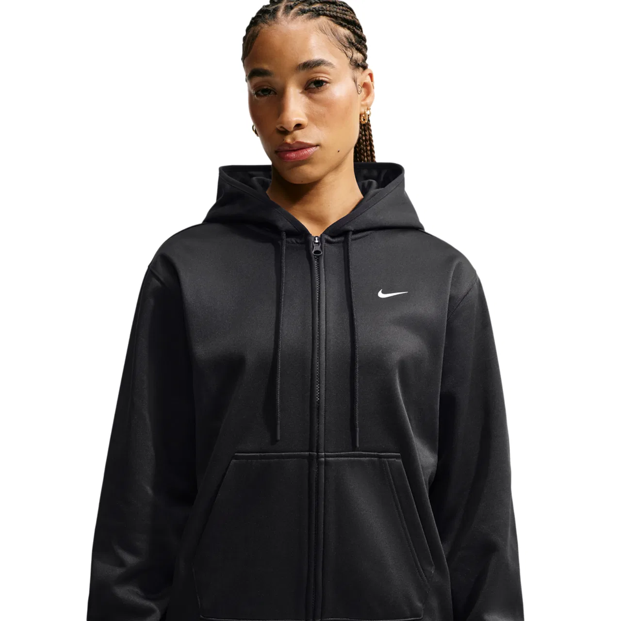 Женская толстовка с капюшоном и технологией Therma-FIT Nike Studio Fleece Sport Full Zip, черный/белый