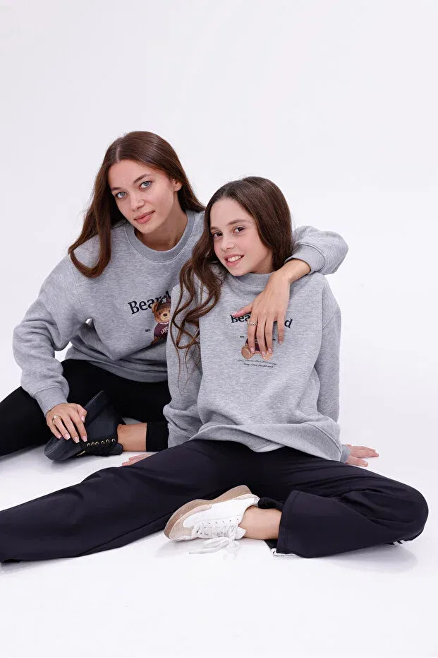 Детское для девочек свитшот с принтом Tedy printed mother child sweatshirt Eylül Elif Butik, Gray — фото 4