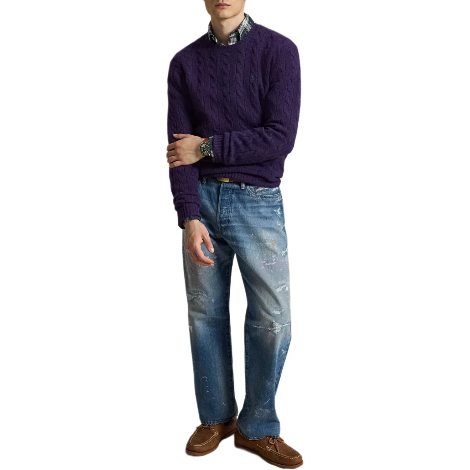 Мужской свитер с круглым вырезом прямого кроя Purple Polo Ralph Lauren, Purple — фото 4