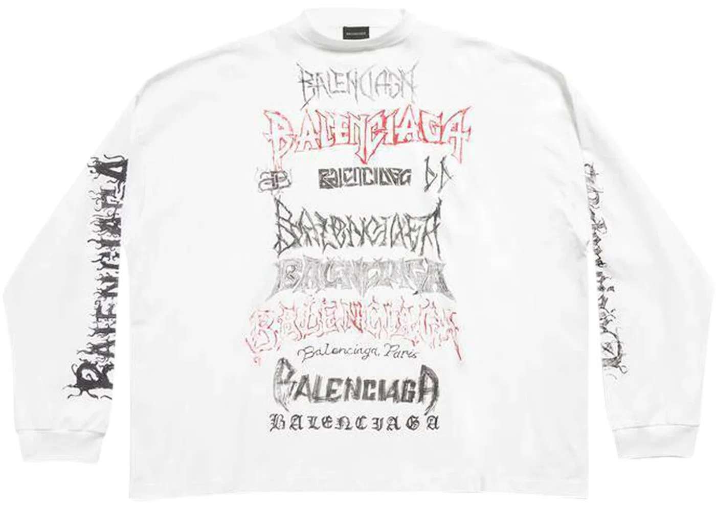 Мужская футболка с принтом Balenciaga DIY Metal Longsleeve Medium Fit T-Shirt, White/Black/Red