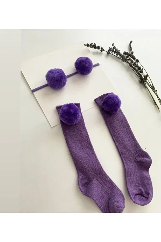 Детские носки для девочек с помпонами Özkardeşler Baby, Lilac