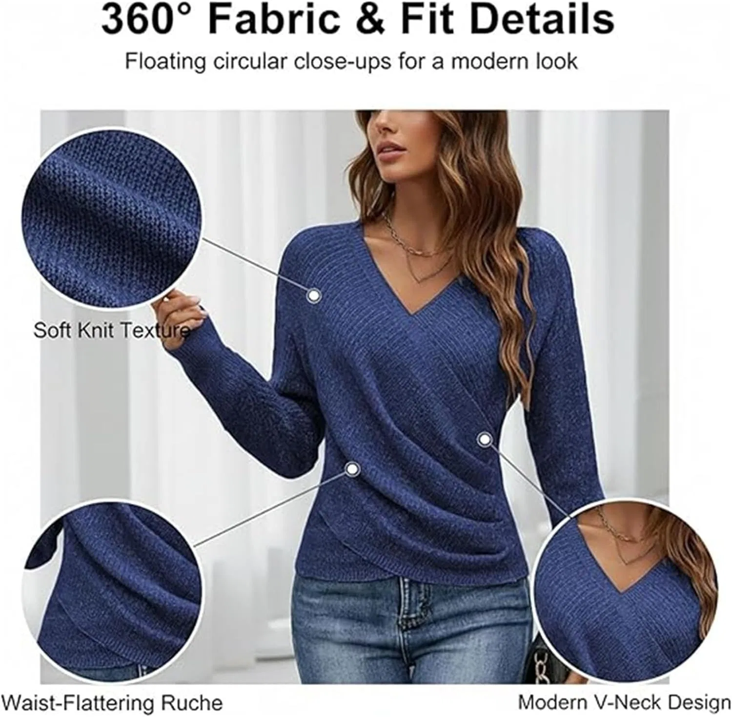 Женский свитер с запахом и рукавом реглан, модель Off Shoulder, чёрный — фото 2