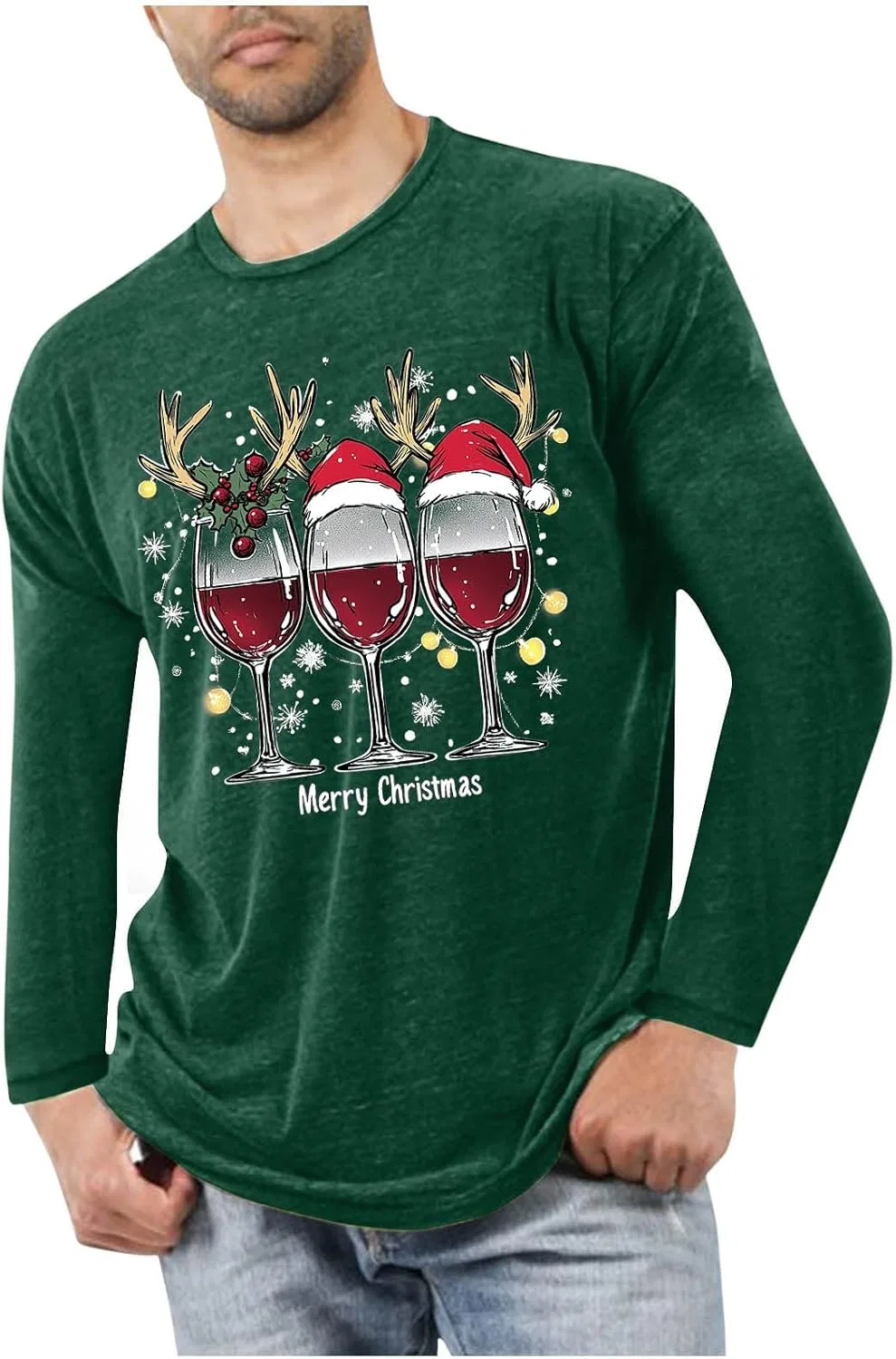 Мужская футболка с рождественским принтом Long Sleeve, Green