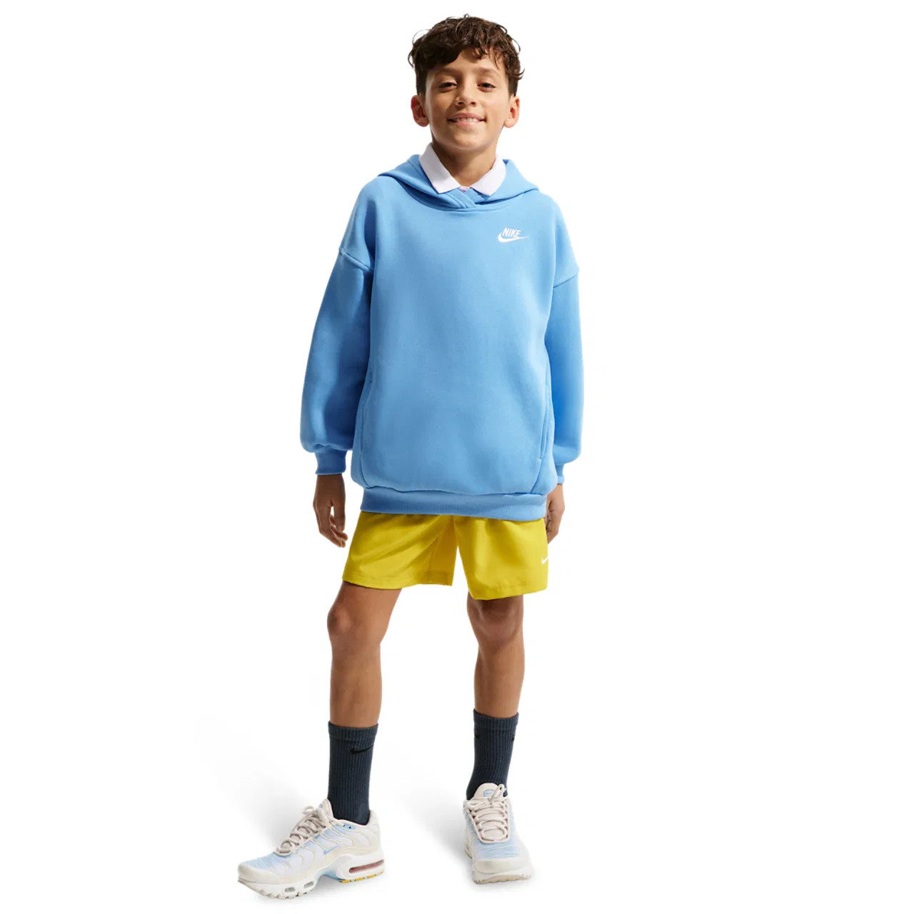 Детская толстовка Club Fleece Oversized PO Nike, цвет University Blue/University Blue/White — фото 4