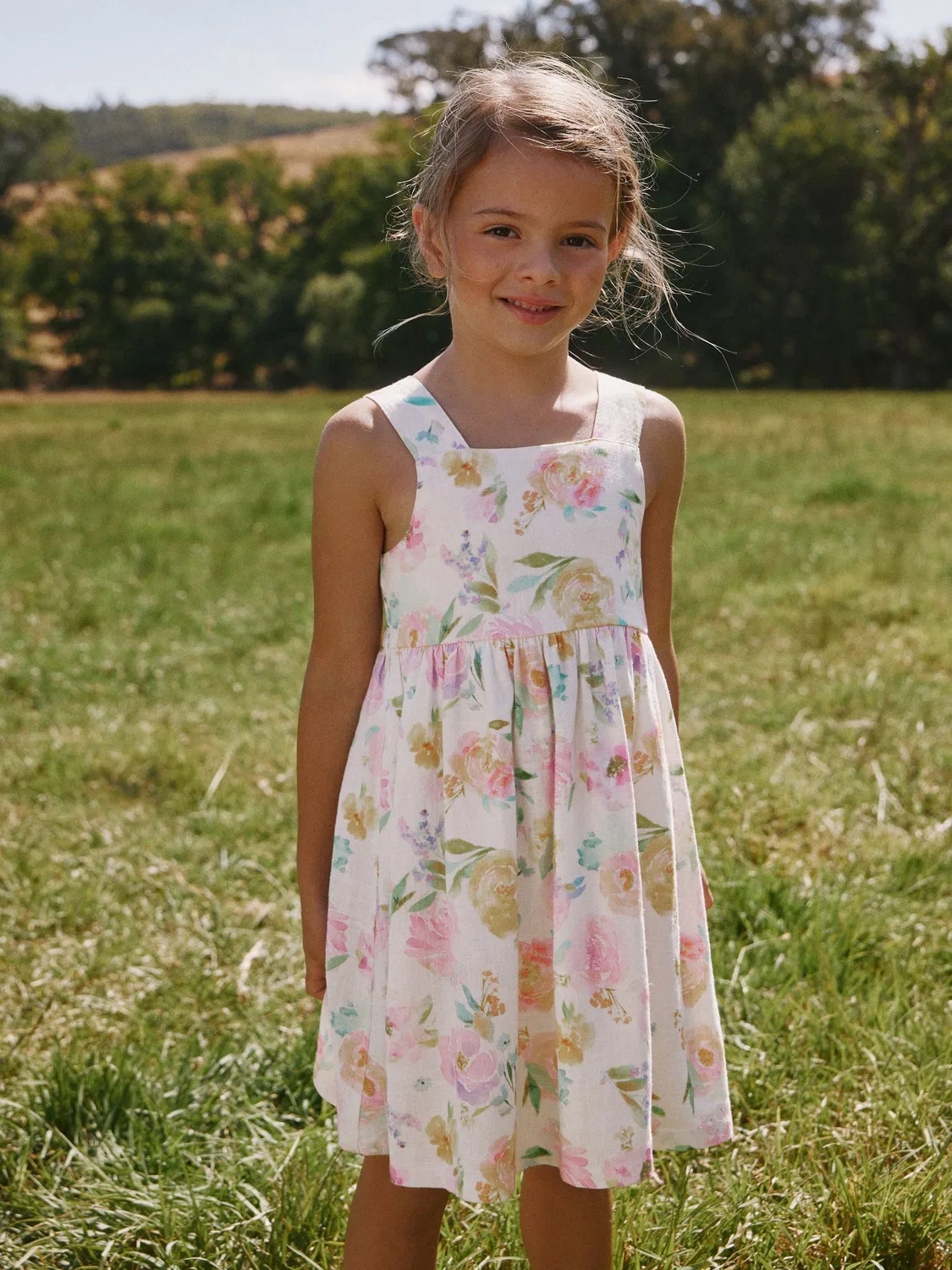 Платье летнее с цветочным принтом, White Floral Linen Summer Dress Next, белый цветочный