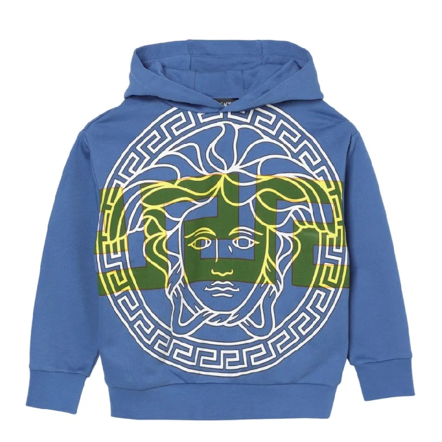 Худи с принтом Medusa Kids Medusa Big Greca Hoodie Young Versace, Workwear Blue/Multicolor