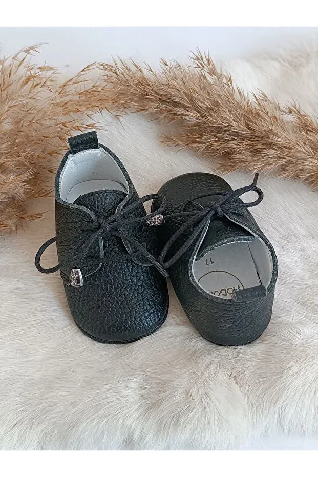 Детские мокасины для мальчиков из натуральной кожи Alfa black genuine leather baby loafers Hodore, Black Flotide — фото 3