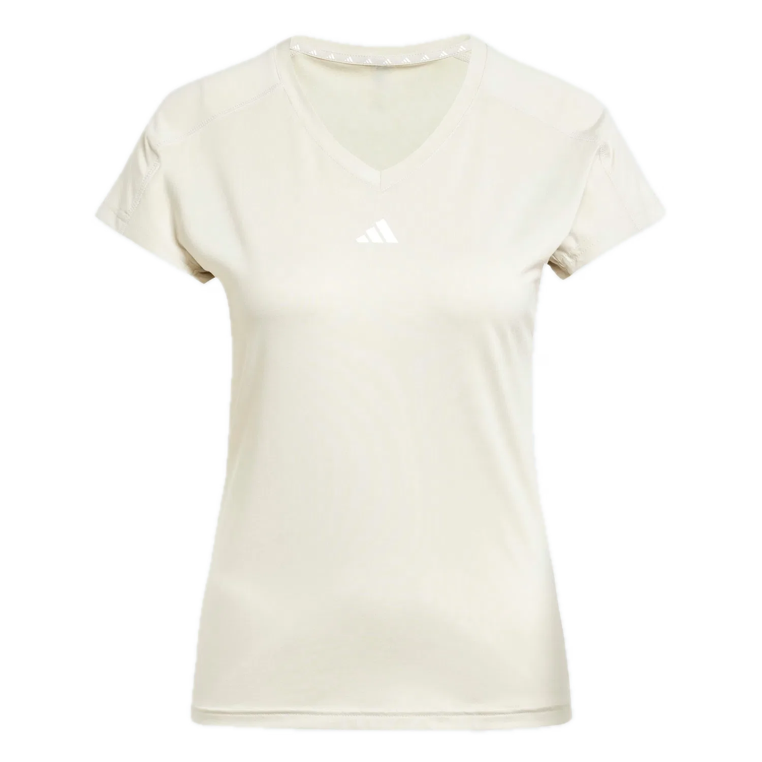 Женская облегающая футболка с V-образным вырезом Adidas, бежевый