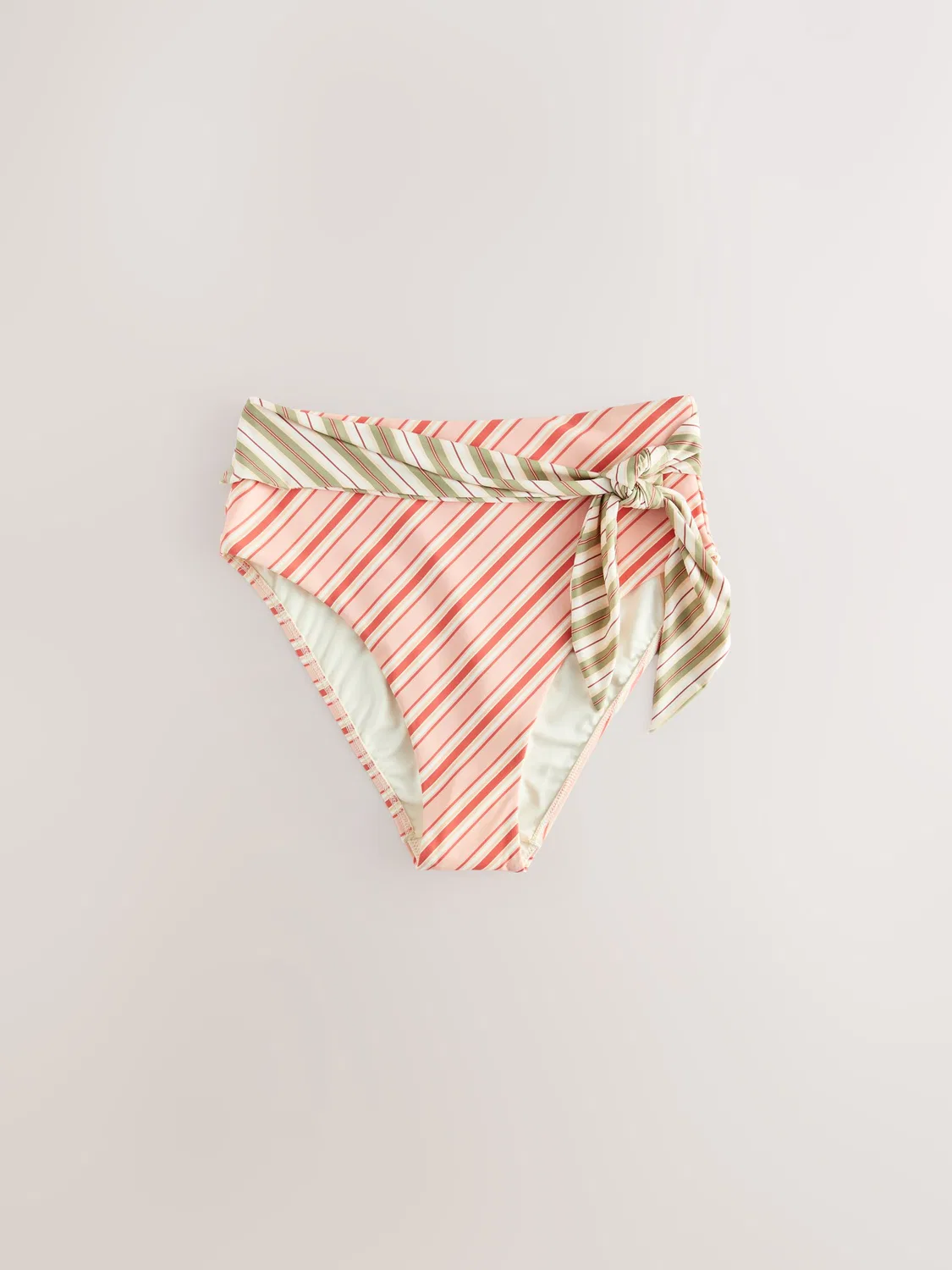 Бикини трусы с высокой талией и завязками, Cream/Peach Stripe Next — фото 4