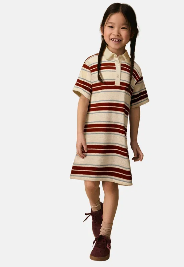 Платье поло хлопковое Regular fit - short sleeve rugby dress - jersey dress Next, brown ecru stripe, коричневый