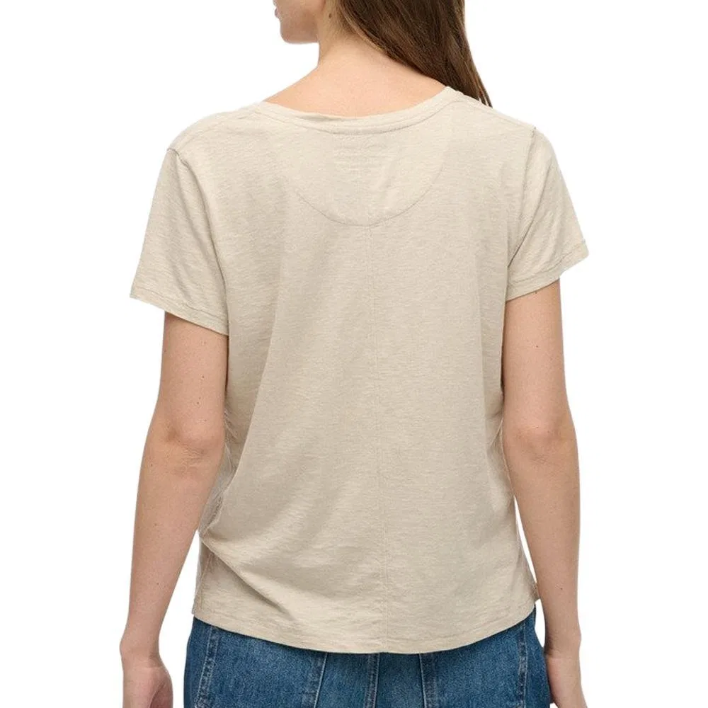 Женская хлопковая футболка с V-образным вырезом Superdry, Beige — фото 3