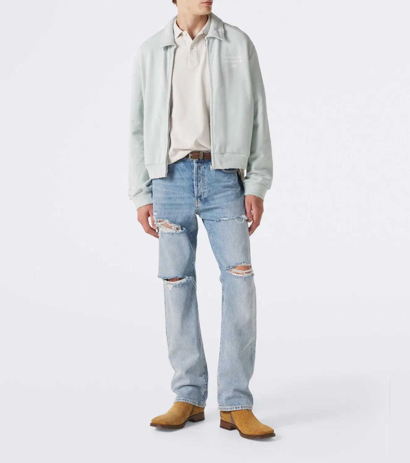 Худи на молнии с логотипом из смесового хлопка Acne Studios, зеленый — фото 2