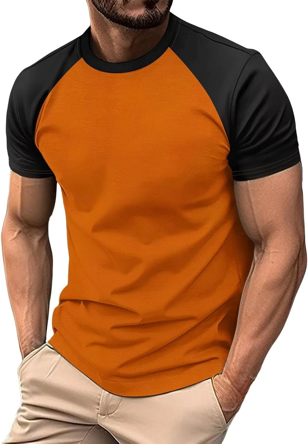Мужская футболка raglan с цветовым блоком, Orange