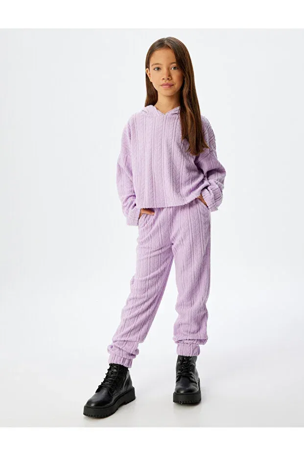 Детские спортивные штаны для девочек с карманами Fleece sweatpants jogger with pockets and elastic waistband Koton, Lilac — фото 2