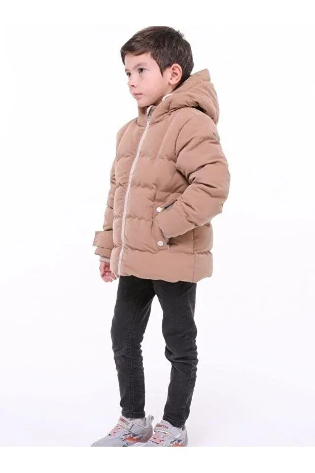 Детское пальто для девочек с капюшоном Zekids, Beige — фото 2