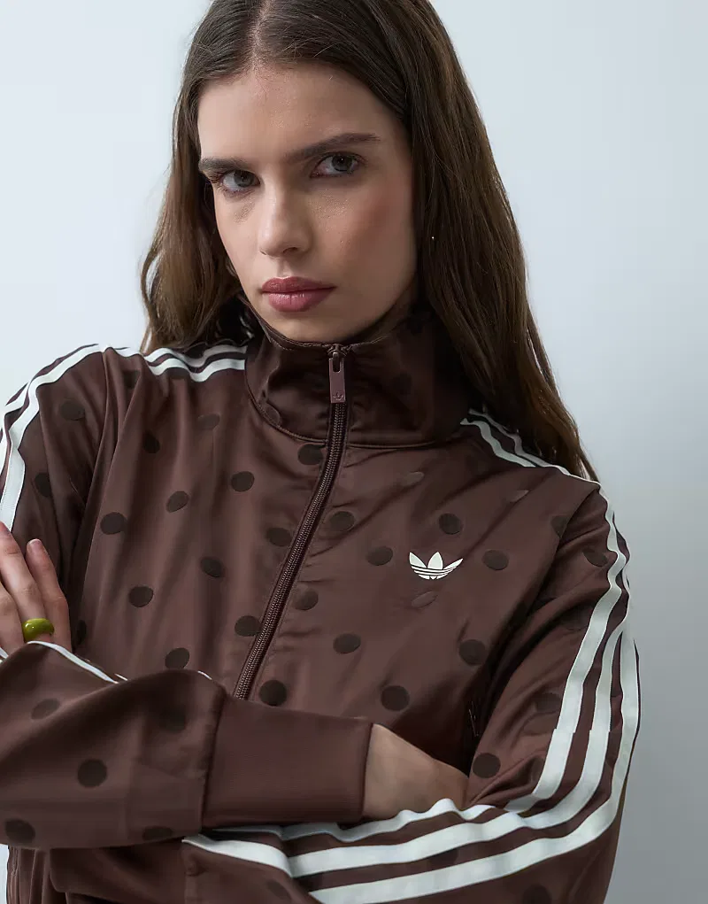 Атласная спортивная куртка Adidas Originals в коричневую точку — фото 3