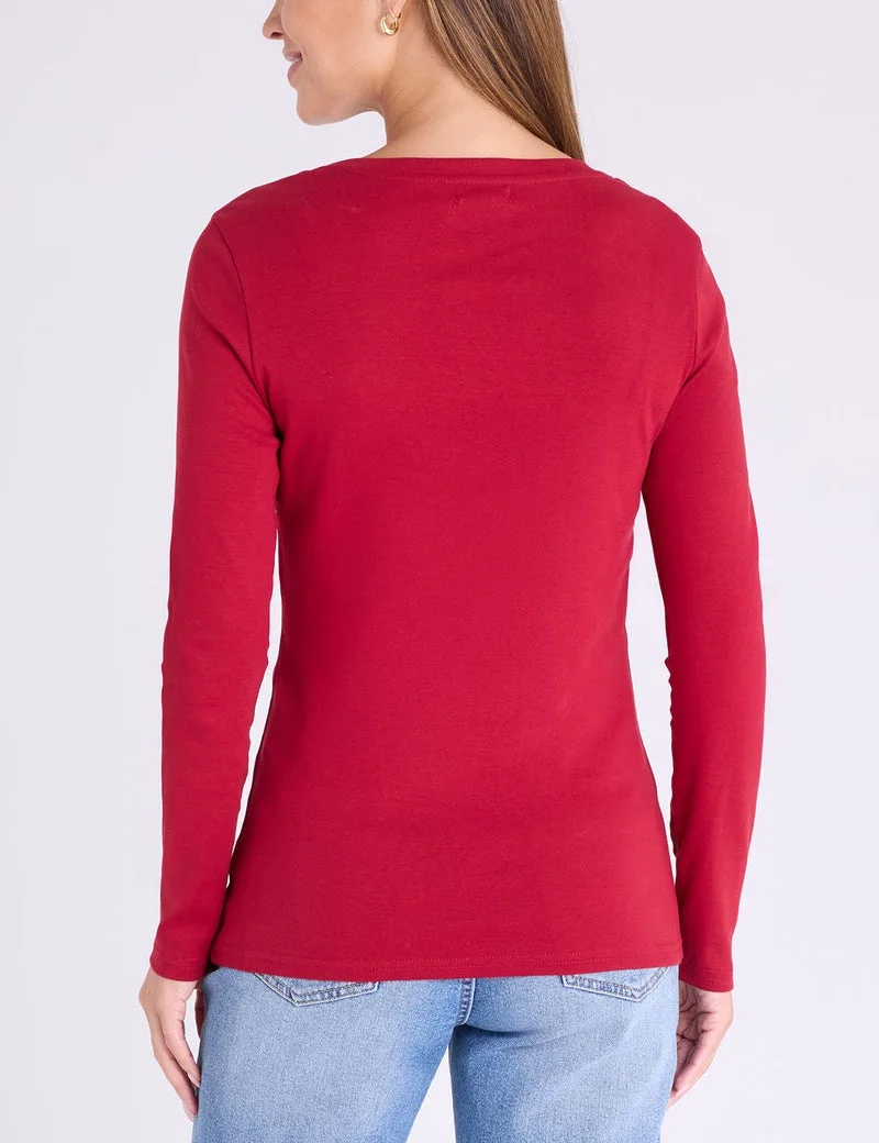 Женский лонгслив U.S. Polo Assn. V-Neck T-Shirt, насыщенный красный — фото 2