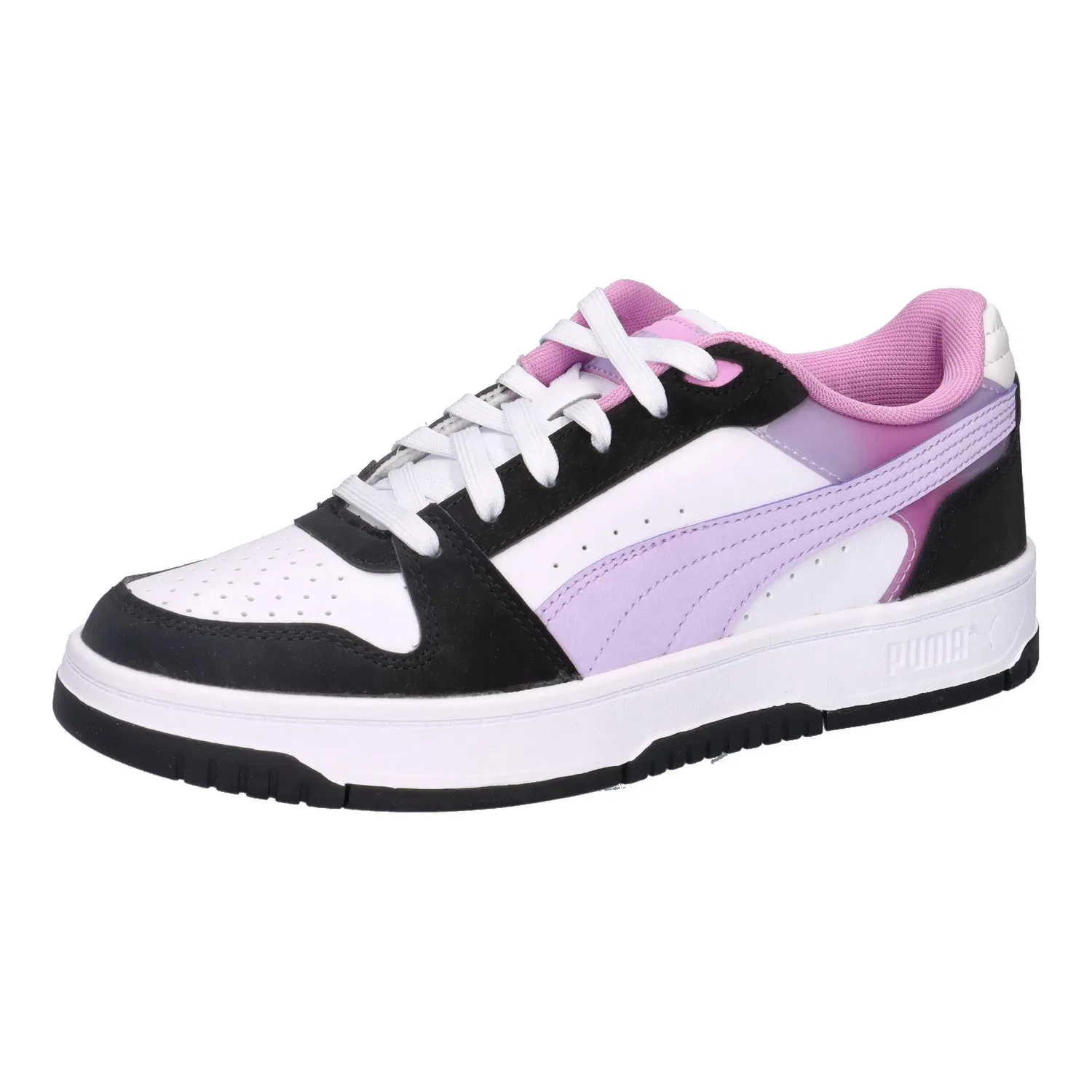 Детские кроссовки с пастельным градиентом Rebound Slam Lo Faded Glow Jr Puma, Schwarz Konigliches Lila Weiss