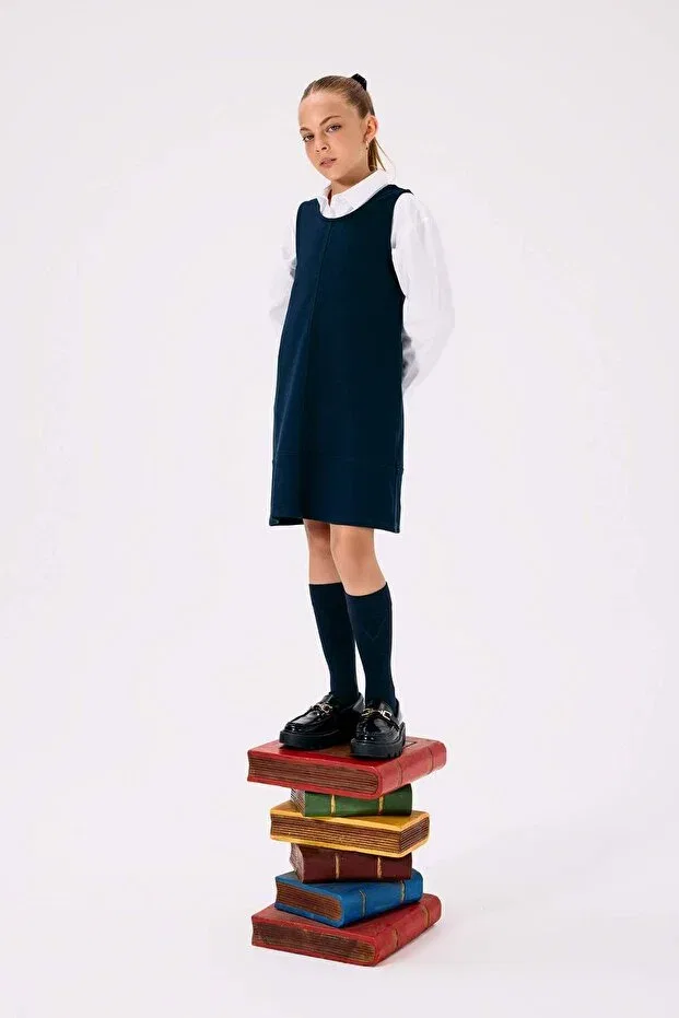 Детское платье для девочек на бретелях Defacto, Navy Blue-Nv253