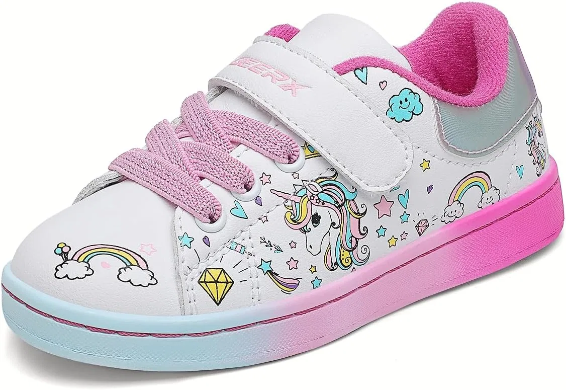 Детские кроссовки для девочек с принтом Unicorn GEERX, White Fuchsia Blue