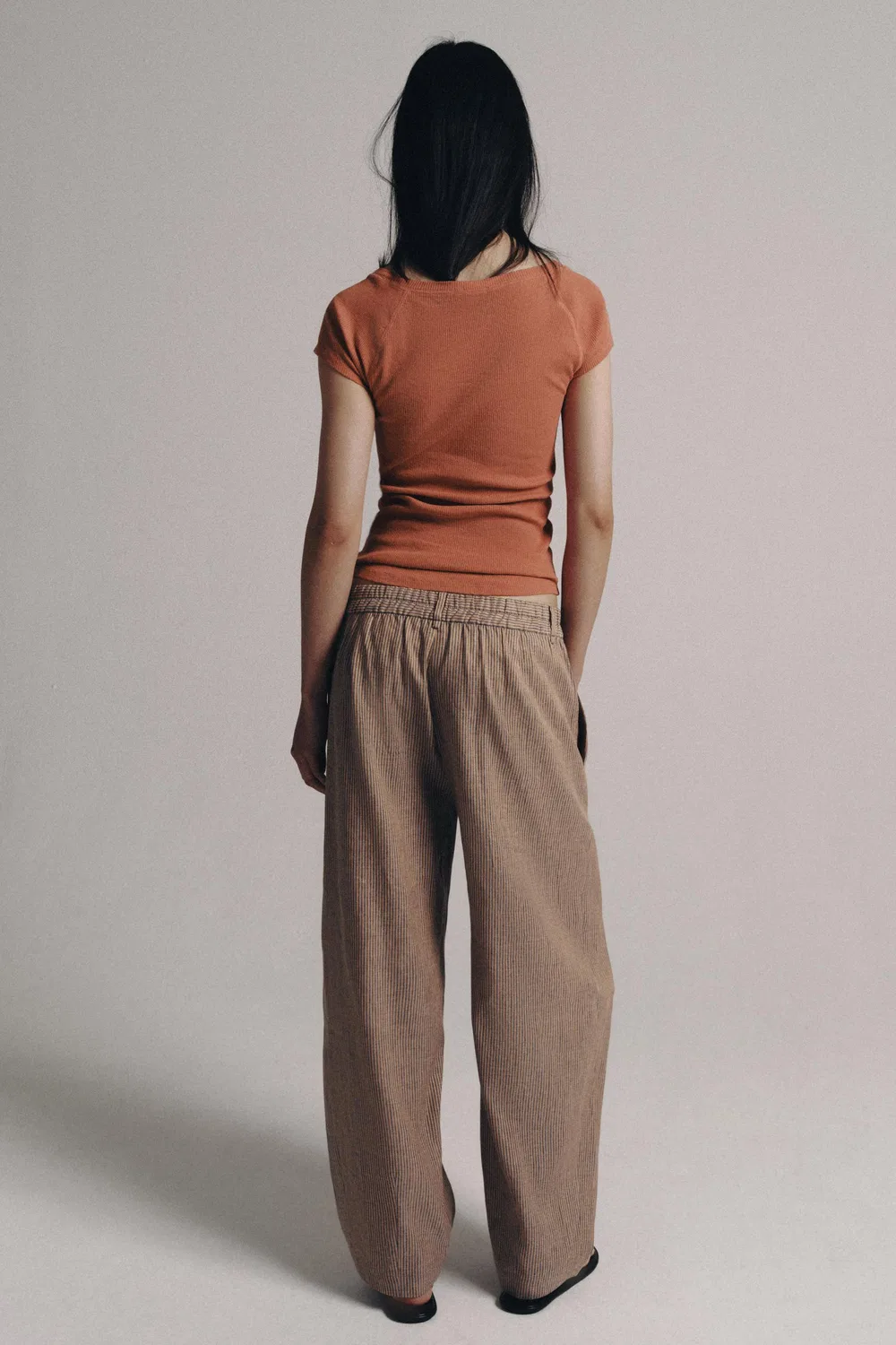 Футболка из льняной смеси с пуговицами ZARA, Terracotta — фото 3