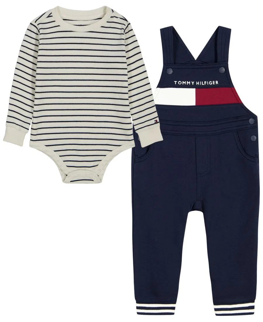 Комплект из боди и комбинезона Tommy Hilfiger, Navy/Vanilla Stripes