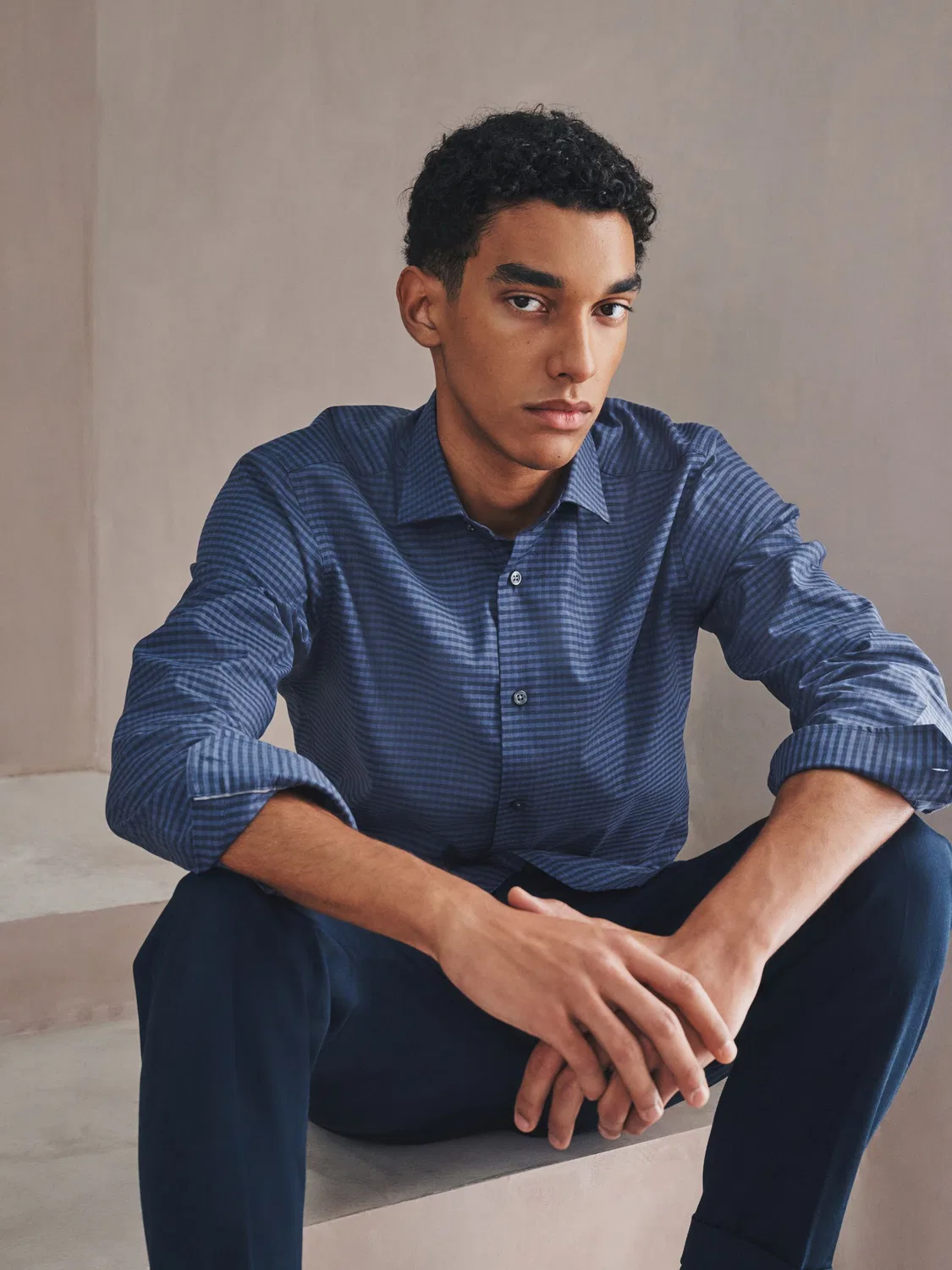 Рубашка формальная, Slim Fit, Navy Gingham Next, Navy Gingham — фото 4