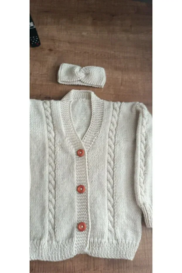 Детский кардиган с длинным рукавом El Örgüsü Cici Bebe, Cream Color