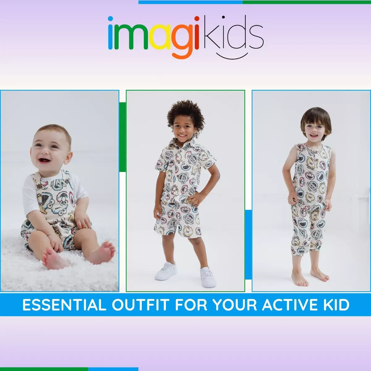 Детский комплект рубашки и шорт с принтом Sesame Street, Button-Up Set — фото 3