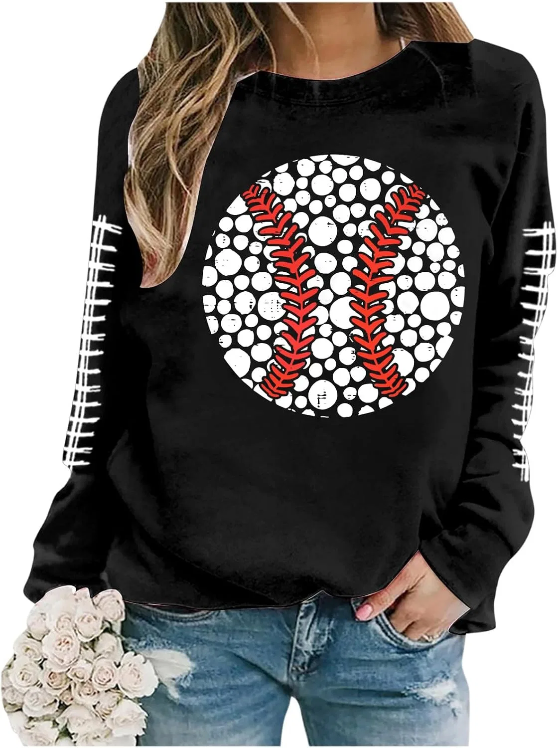 Женский свитшот с принтом, Dot Day Shirt, чёрный — фото 2