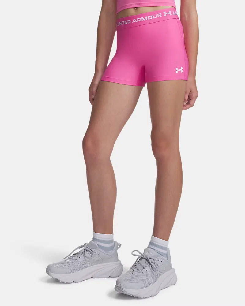 Детские спортивные шорты 7,6 см (внутренний шов) быстросохнущие HeatGear Shorty UnderArmour, Pink Frenzy/White