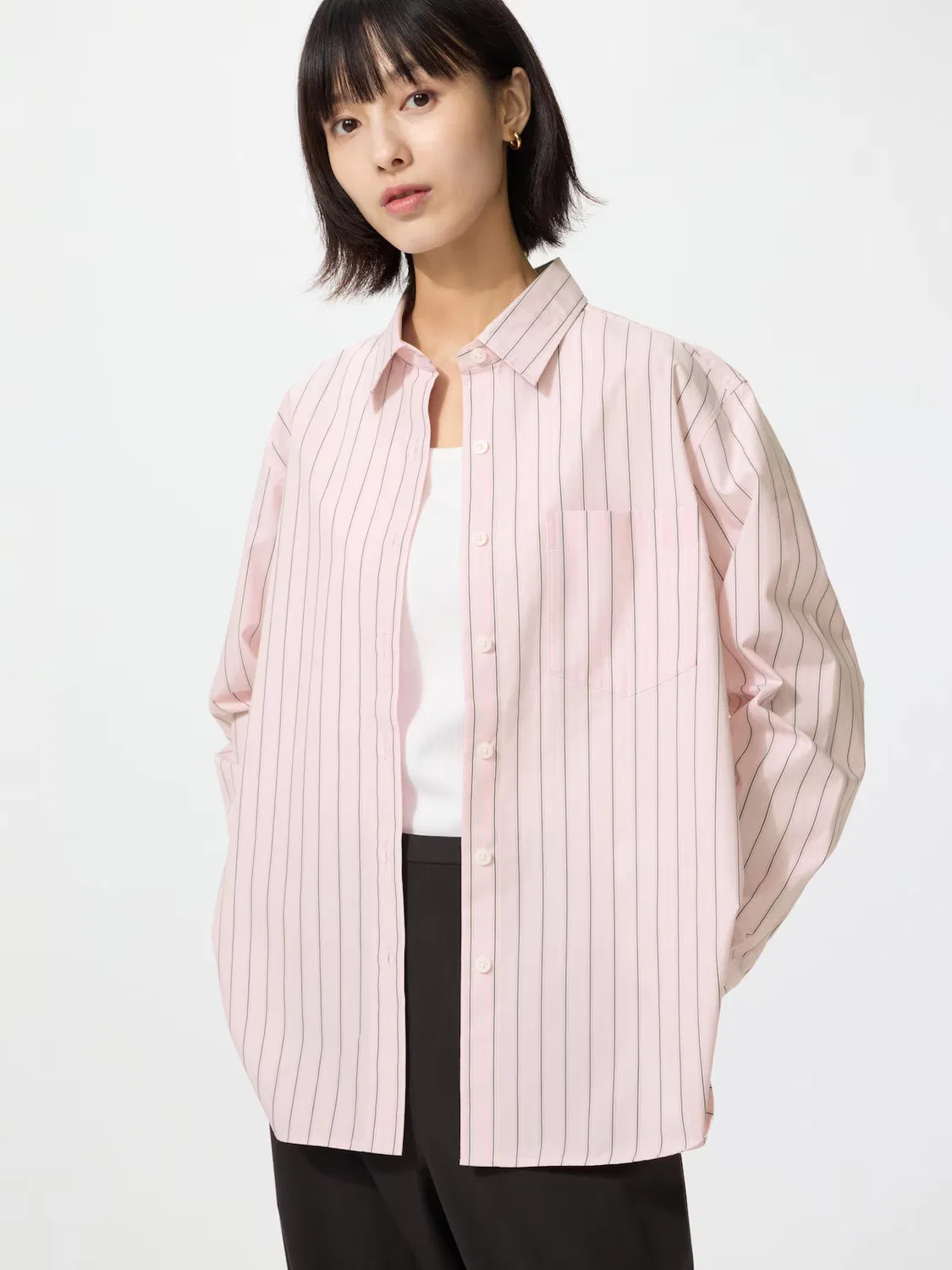 Рубашка Uniqlo, в полоску, розовый