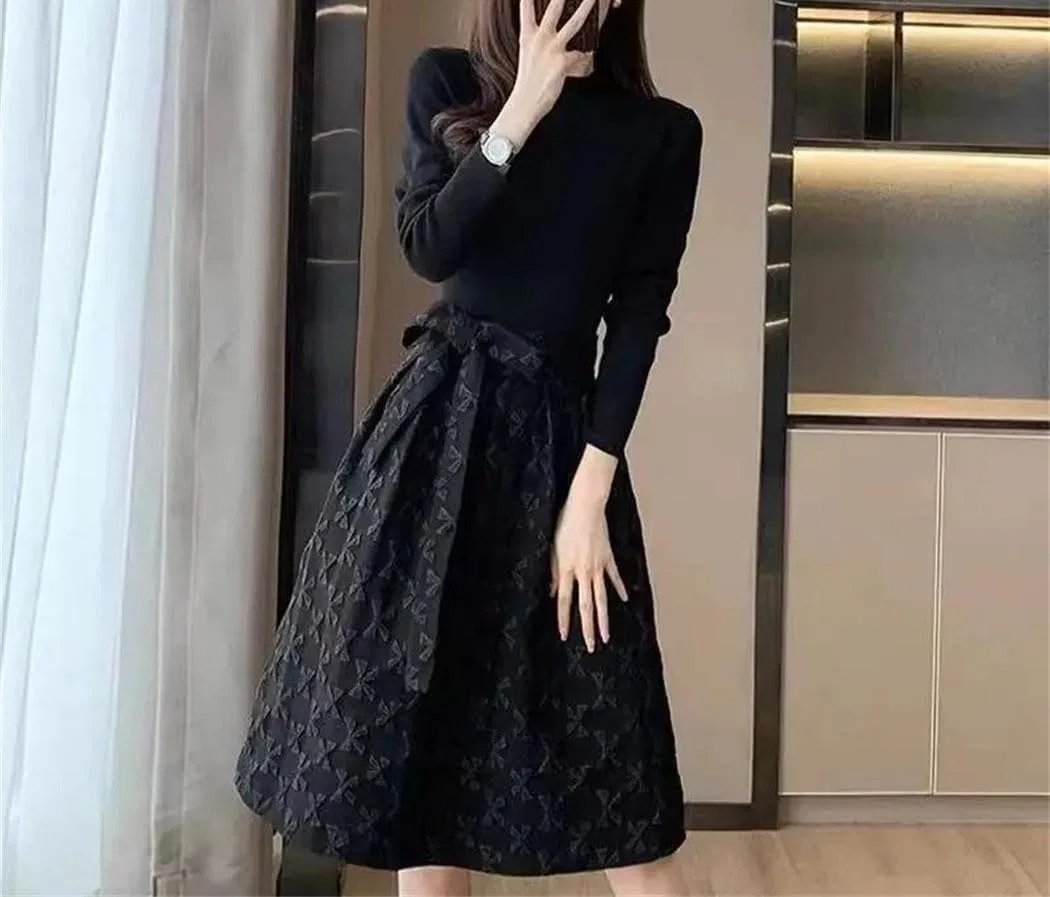 Женское длинное платье мини с бантом Korean Fashion, Black — фото 2