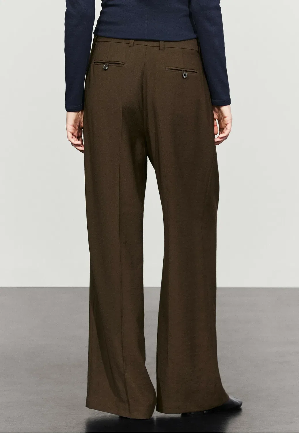 Широкие брюки со складками - штаны Massimo Dutti, Dark Brown — фото 3