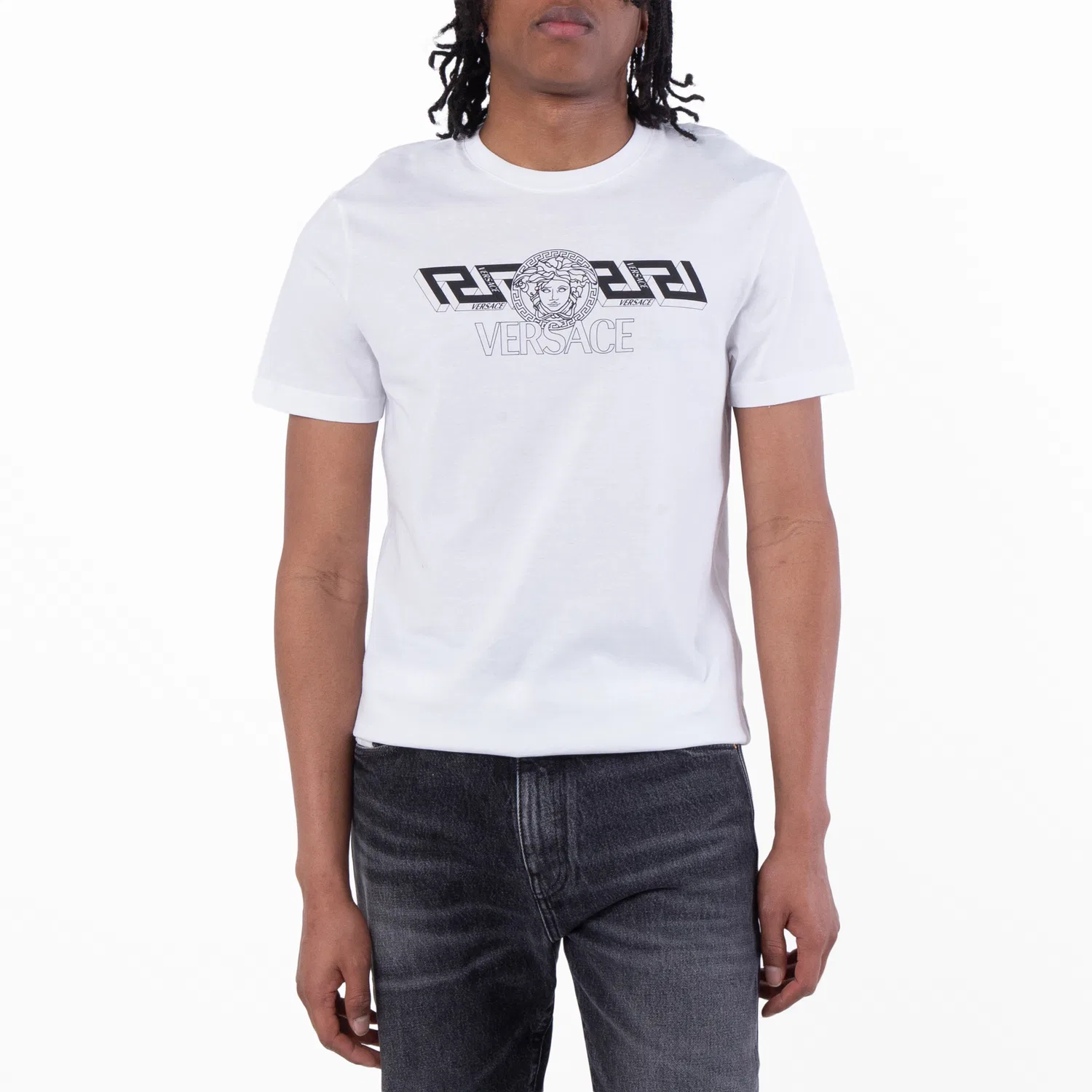 Футболка хлопковая с принтом Greca Medusa Logo Versace, Optical White