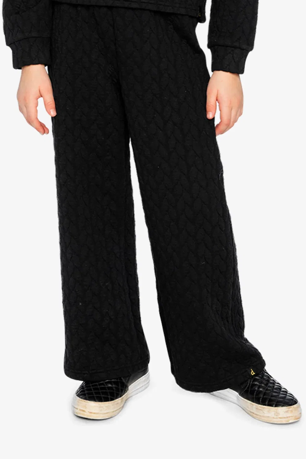 Детские брюки с широкими штанинами с жаккардовым узором Wide Leg Jacquard Pants Deux par Deux, черный — фото 2
