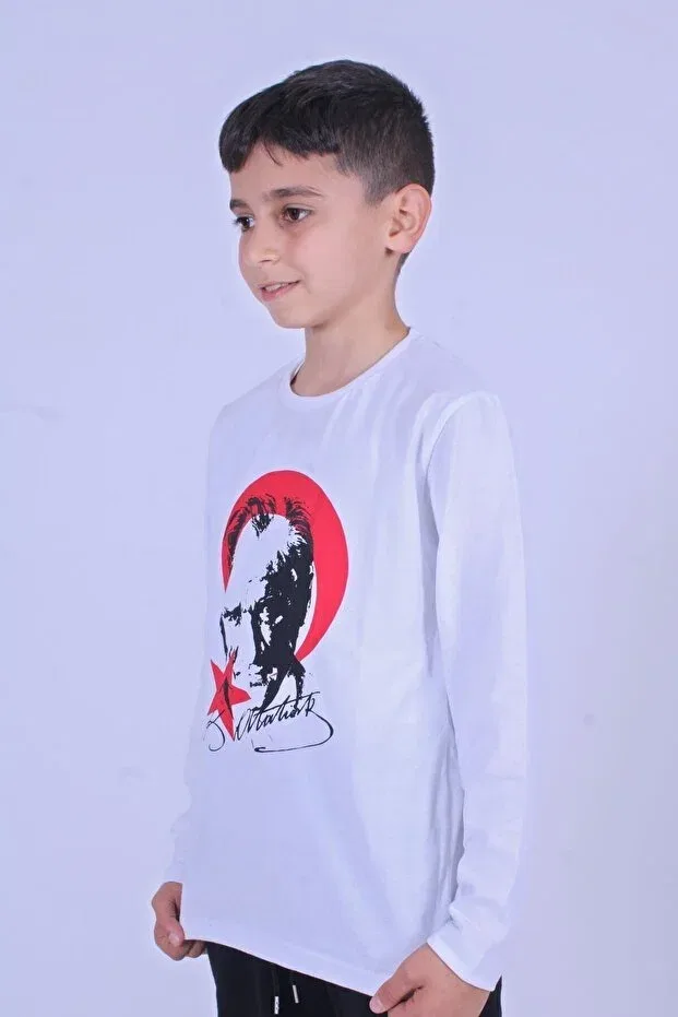 Детские свитшот для девочек с принтом Ataturk-Crescent and star printed boys-girls sweatshirts Ya Ko Kids, White-Red