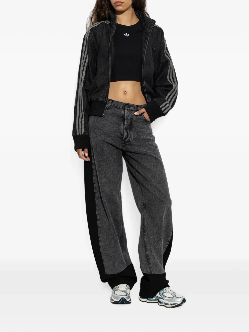 Джинсовая куртка Firebird с боковыми полосками Adidas, черный — фото 2