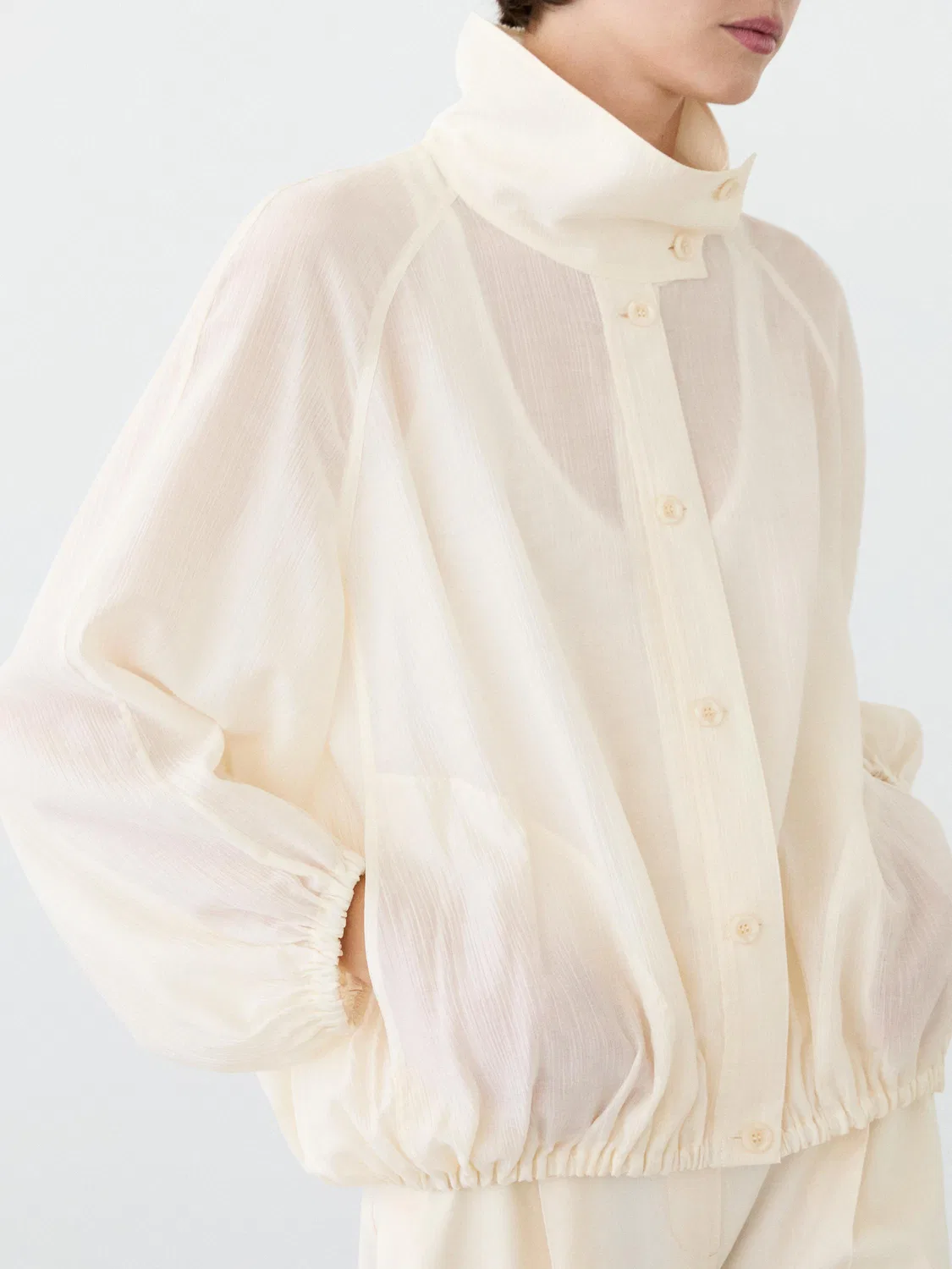 Рубашка-куртка Massimo Dutti, свободная с объемными деталями, кремовый — фото 3