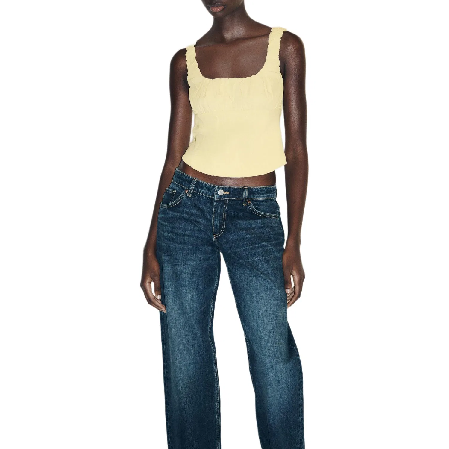 Женский топ без рукавов с квадратным вырезом Yellow ZARA, Yellow — фото 4