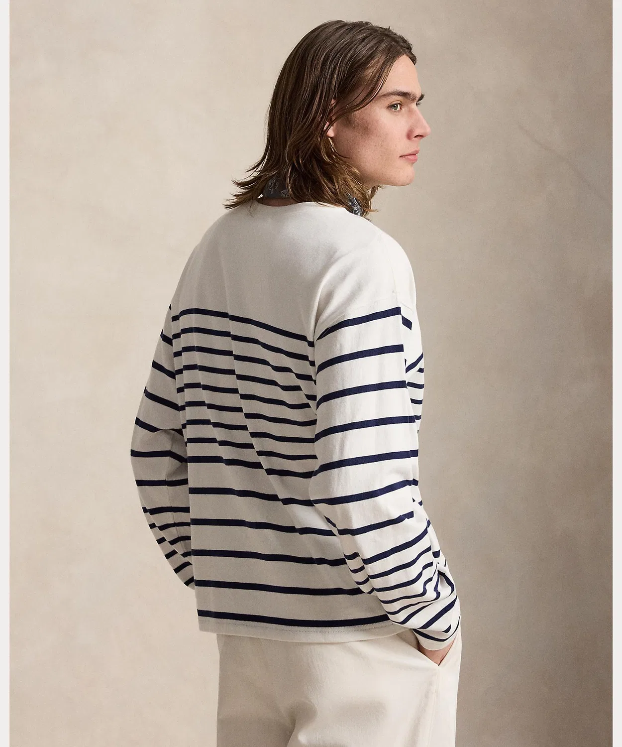 Мужской пуловер с длинным рукавомRelaxed Fit Striped Jersey Pullover POLO RALPH LAUREN, Navy — фото 4