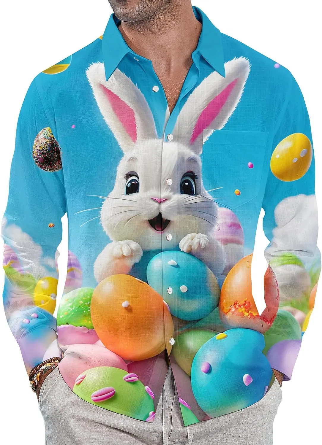 Мужская гавайская рубашка с принтом кролика Easter, 03#easter — фото 2