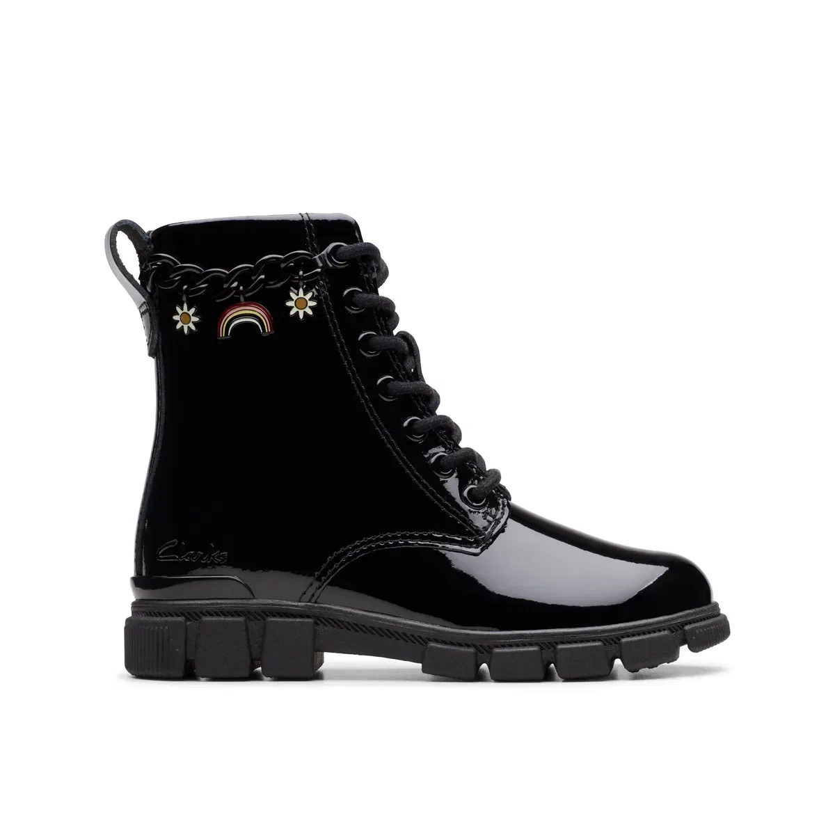 Детские ботинки на щиколотке Evyn Charm Kid Clarks, Black Patent
