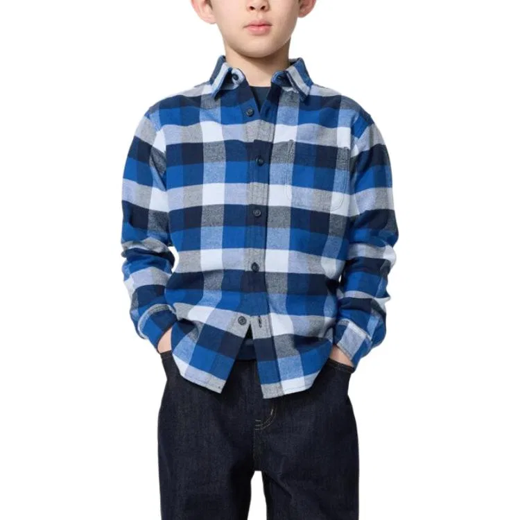 Детская рубашка с отложным воротником UNIQLO, Royal Blue — фото 3