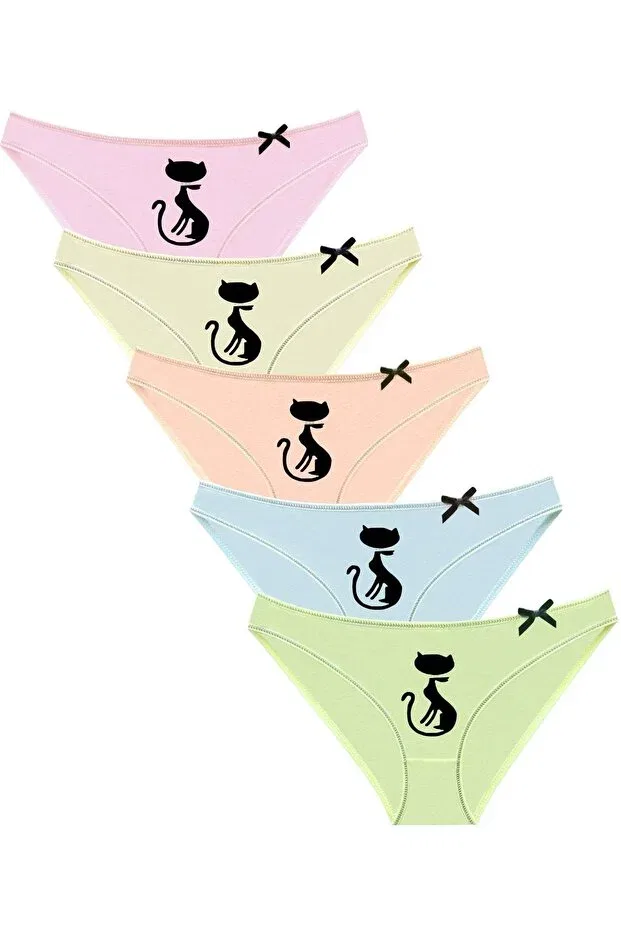 Детские трусы для девочек с принтом Pack of 1024 cat printed mix panties Newlilla, Tkv2- Mix Colors — фото 2