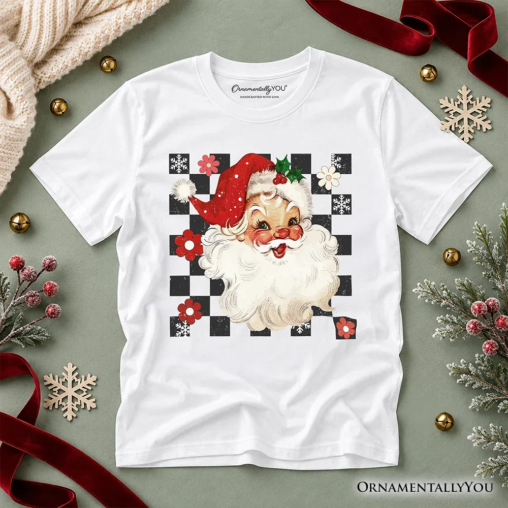 Детская футболка с принтом Santa Merry Christmas Retro Holiday Tee OrnamentallyYou, White