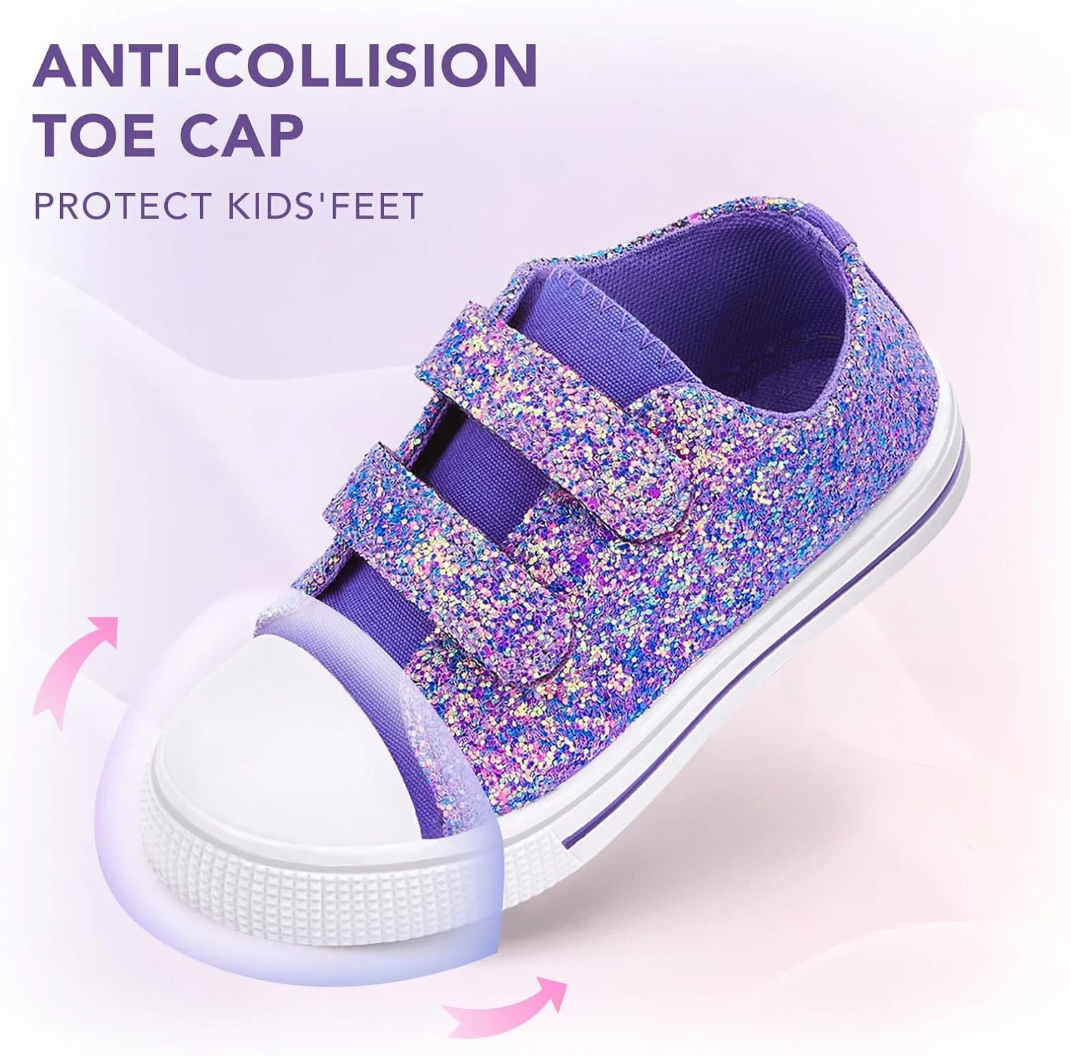 Детские кроссовки для девочек с блестками EUXTERPA, Purple Glitter — фото 3