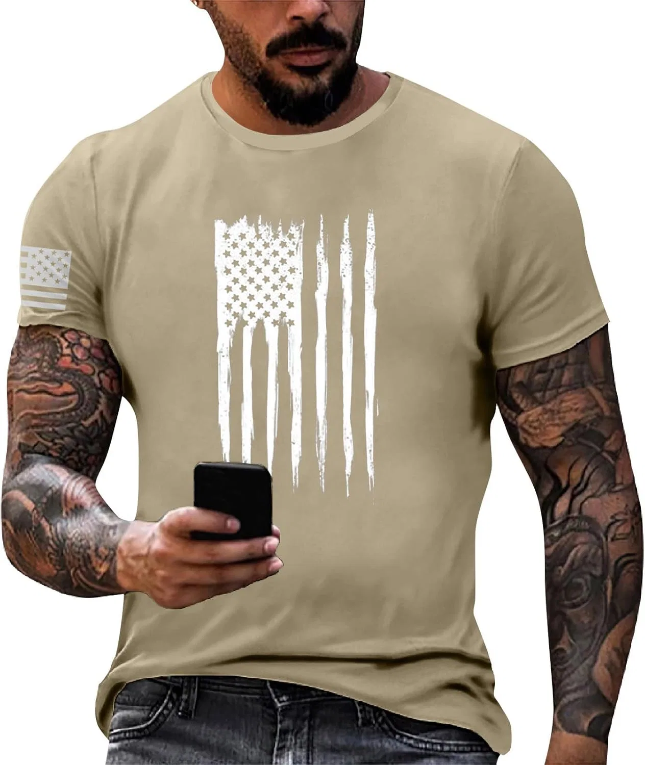 Футболка с американским флагом, Khaki