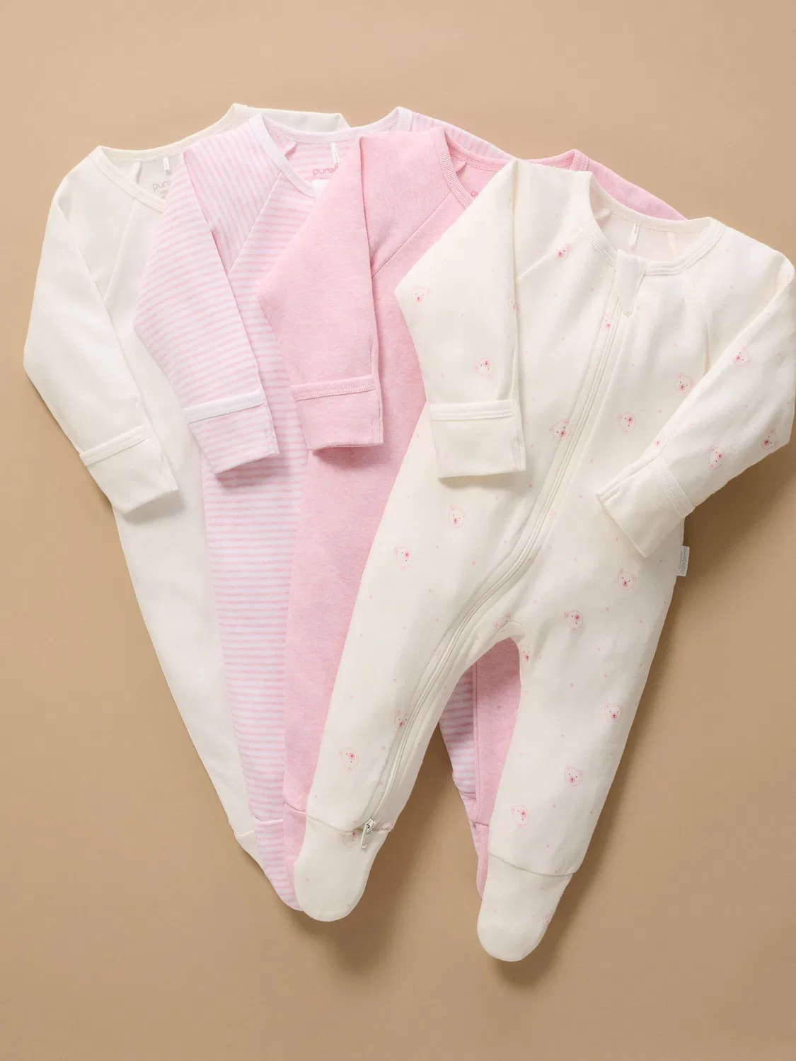 Комплект из 4 боди-слипов Purebaby Pale Pink Bear, Pale Pink Bear — фото 4