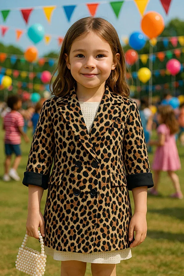 Детский блейзер для девочек с леопардовым принтом Hilal Akıncı Kids, Brown